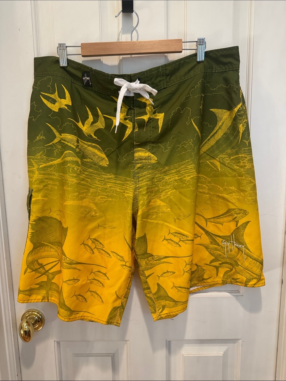 Guy Harvey swim trunks green and yellow fishes